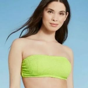 New Shade & Shore Bikini Top 34DD Key Lime Women's Pucker Textured Bandeau